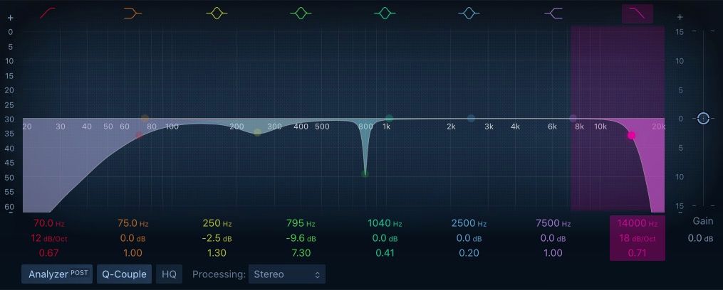 مثال فیلتر پایین گذر با استفاده از Channel EQ در Logic Pro