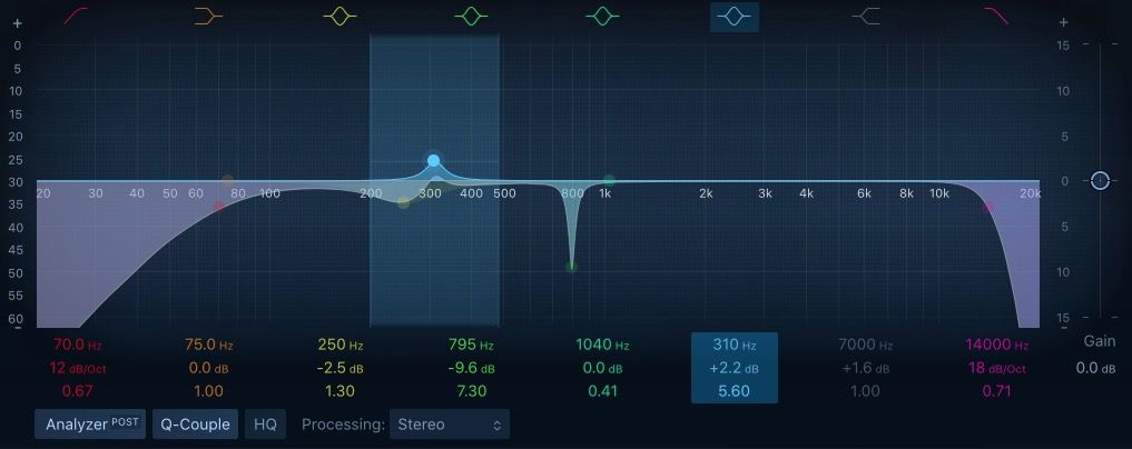 مثال تقویت EQ با استفاده از Channel EQ در Logic Pro