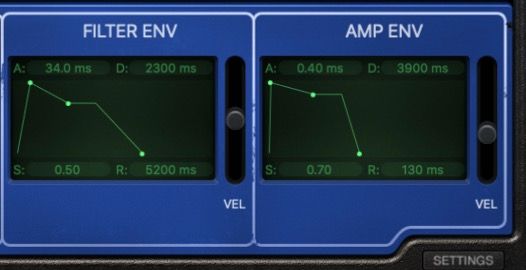 بخش های فیلتر و آمپر پاکت در Retro Synth در Logic Pro