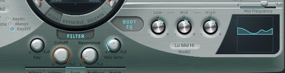 Filtre a seção EQ do corpo do anúncio no sintetizador Sculpture no Logic Pro
