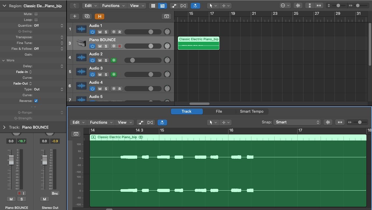 A bounced and reversed software instrument in Logic Pro