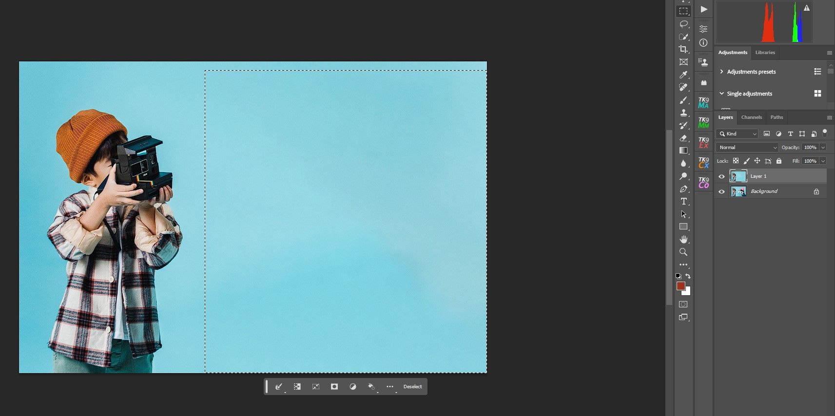 Exemplo de captura de tela de um photobomber no Photoshop com o photobomber removido
