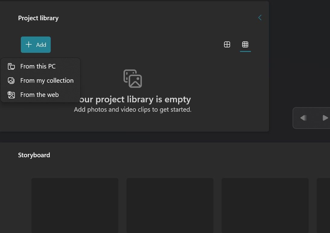 Screenshot of + Add button in Video Editor 