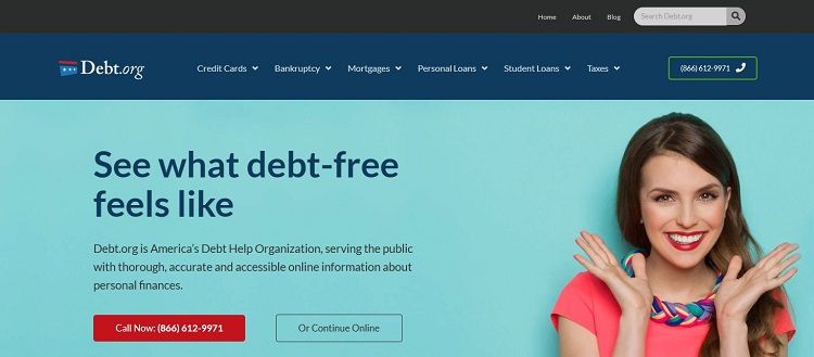 اسکرین شات از صفحه اصلی Debt.org