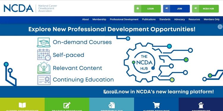 Capture d'écran de la page d'accueil de la National Career Development Association