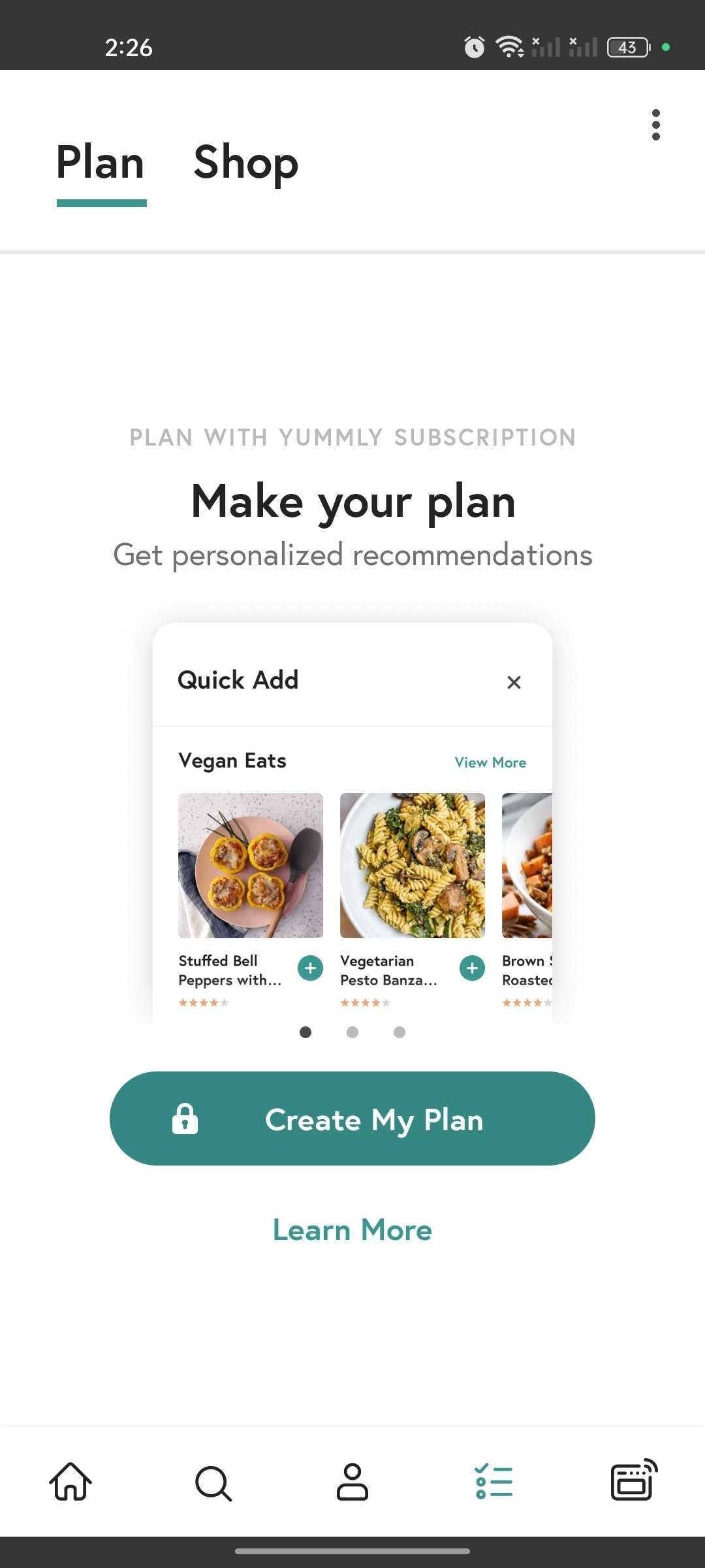 Meal plans in the Yummly app