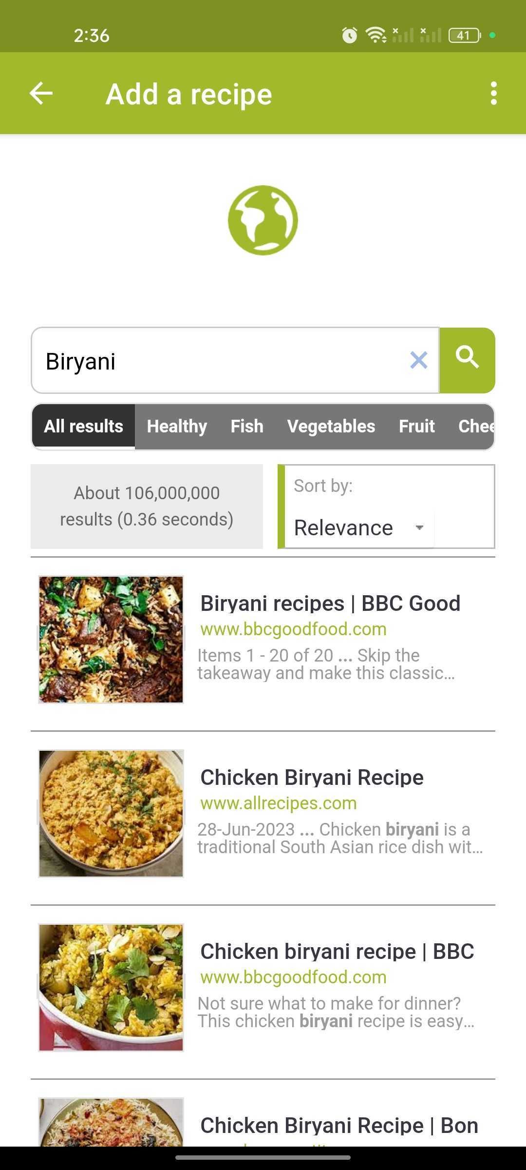Browsing recipe in Cookmate