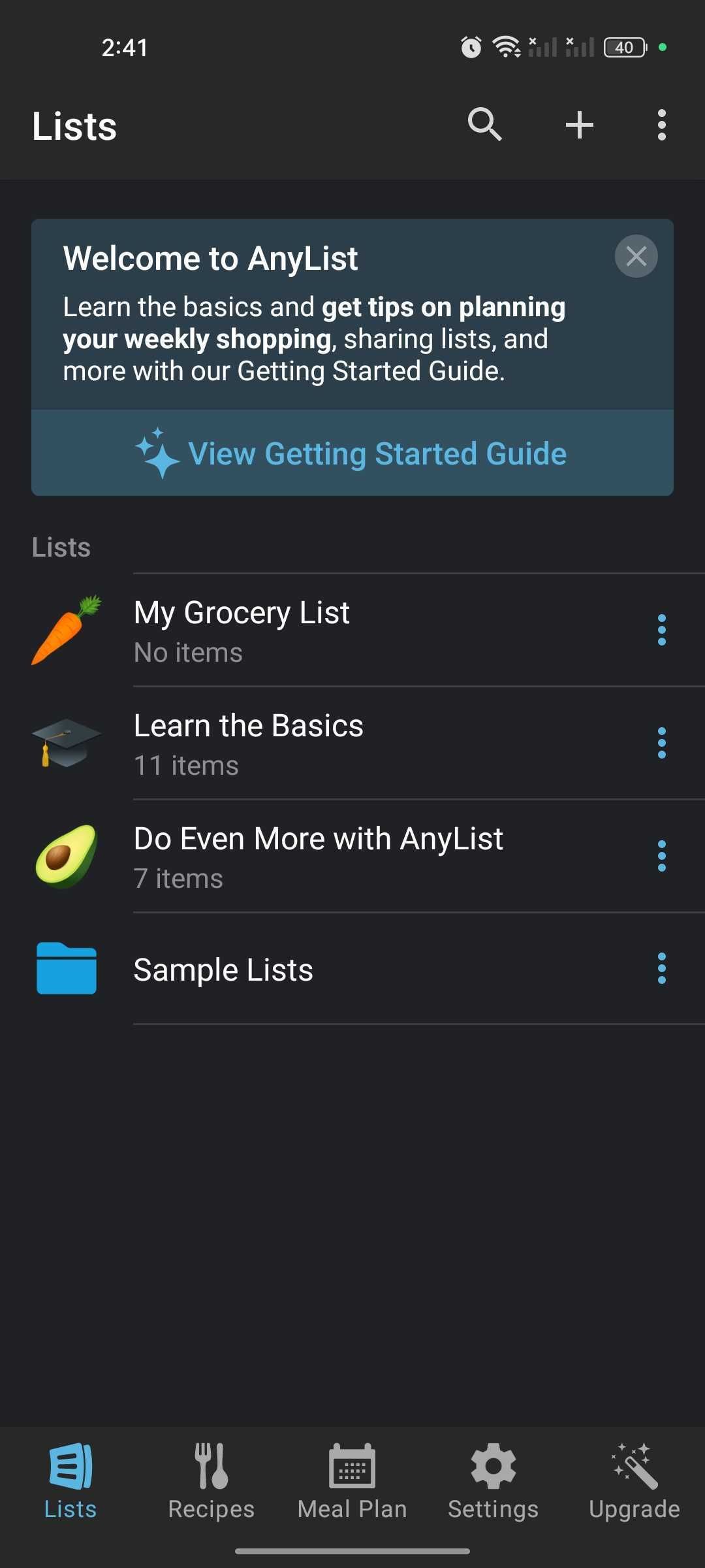 Lists section in the AnyList app