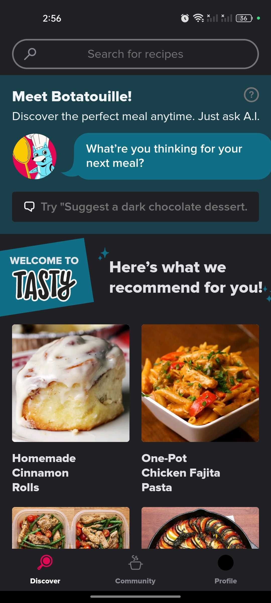 Browse section in the Tasty app