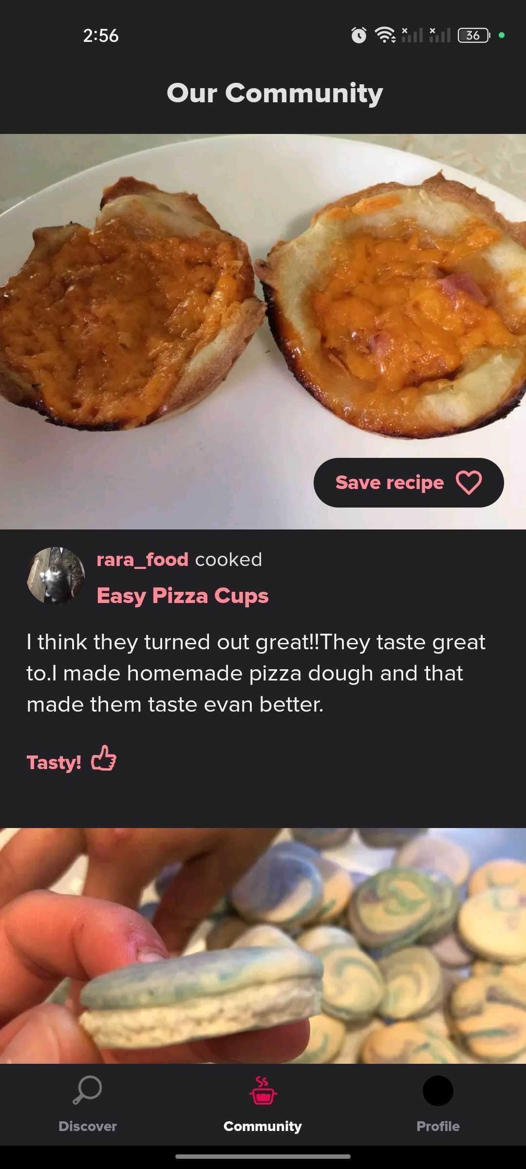 Community section in the Tasty app