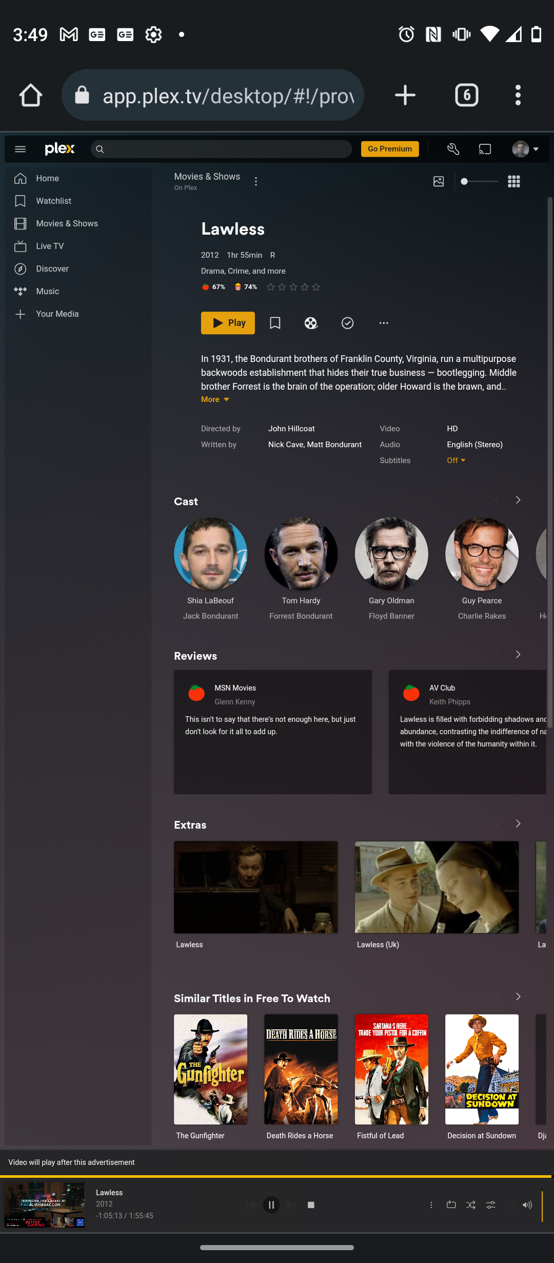Cast information for a title on Plex viewed on mobile web.