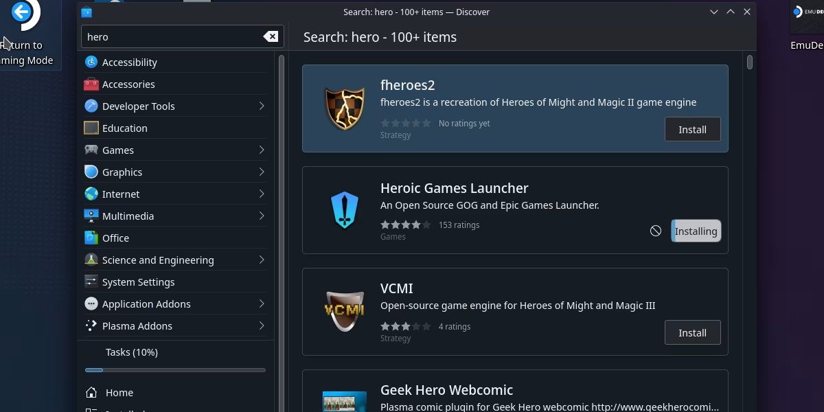 screenshot of heroic game launcher in the discover store