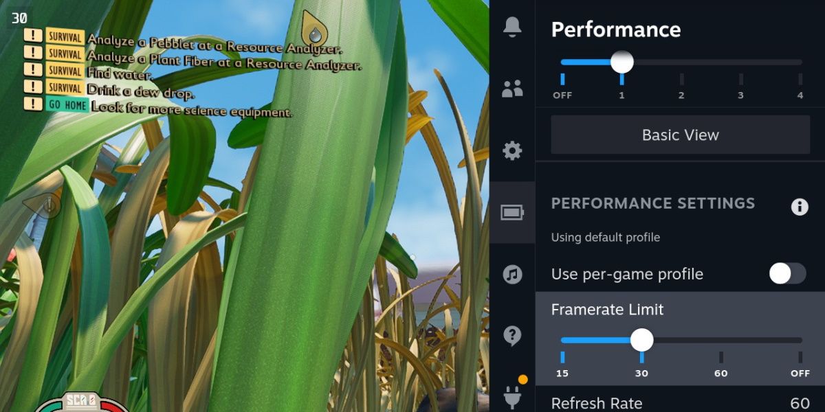 captura de tela do limitador de taxa de quadros do menu rápido do Steam Deck