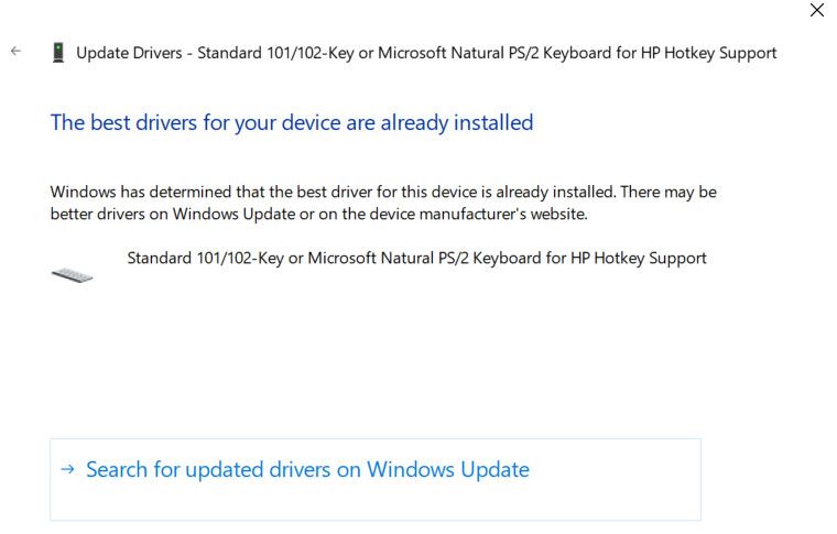 Searching for updated drivers using Windows update