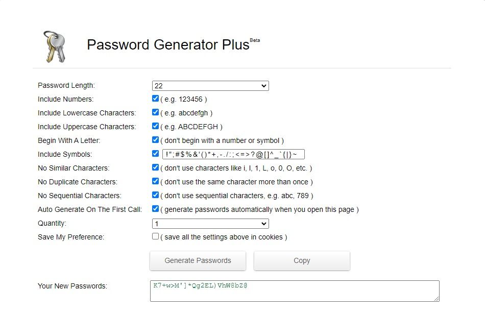 secure password generator plus online example