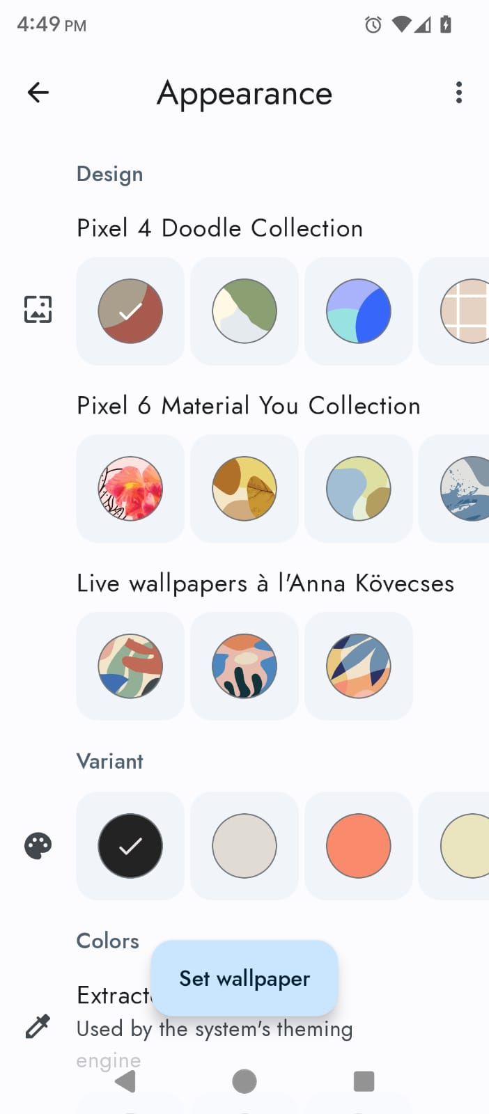 Selecting the appearance of wallpaper in Doodle Live Wallpapers