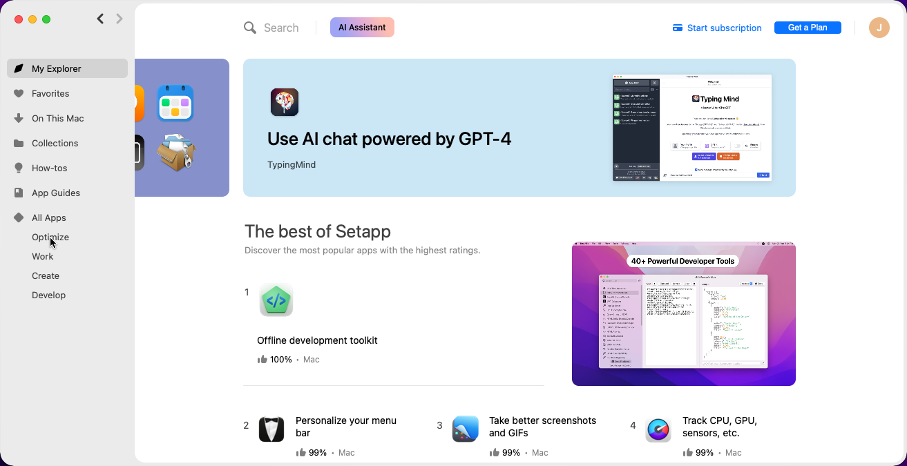 Screenshot of Setapp s Optimize Menu Option