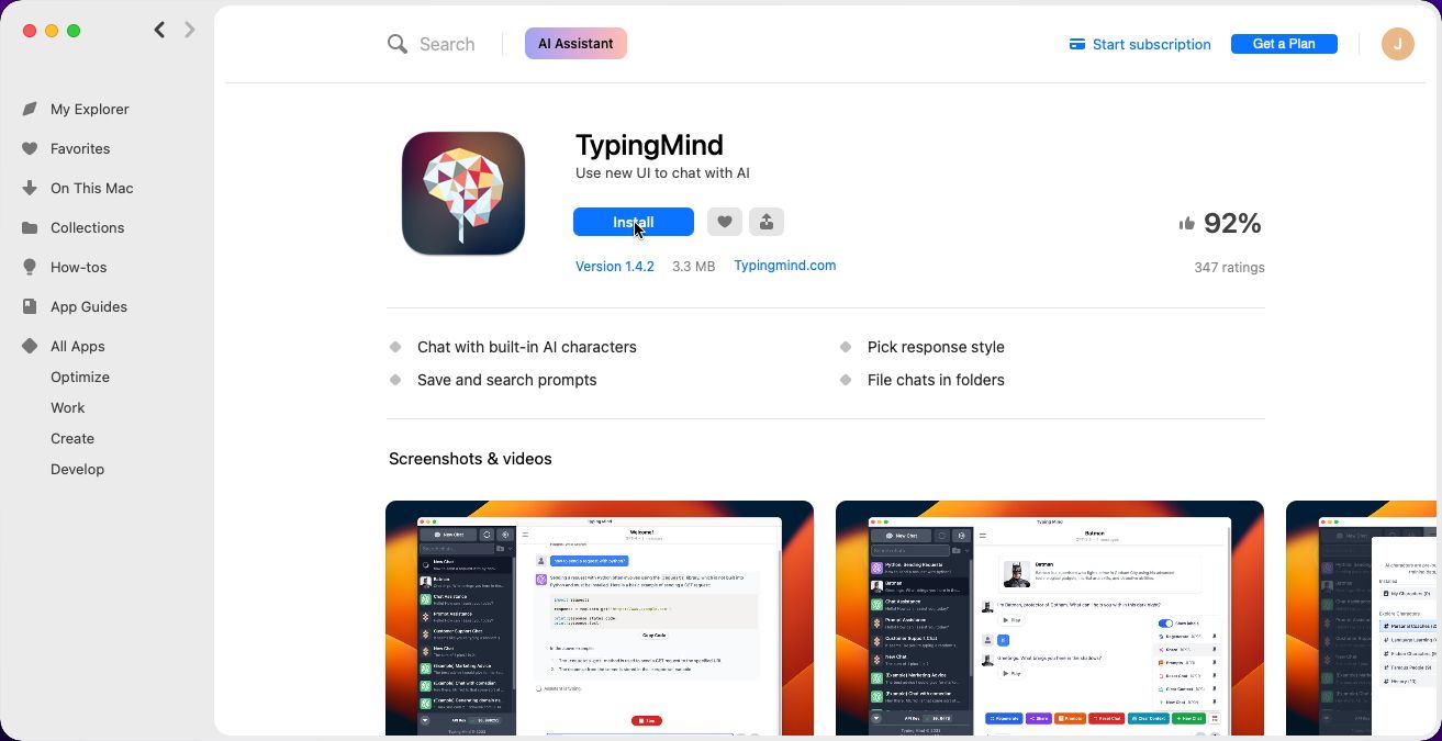 Screenshot Showing Typing Mind Being Installed With One Click in Setapp