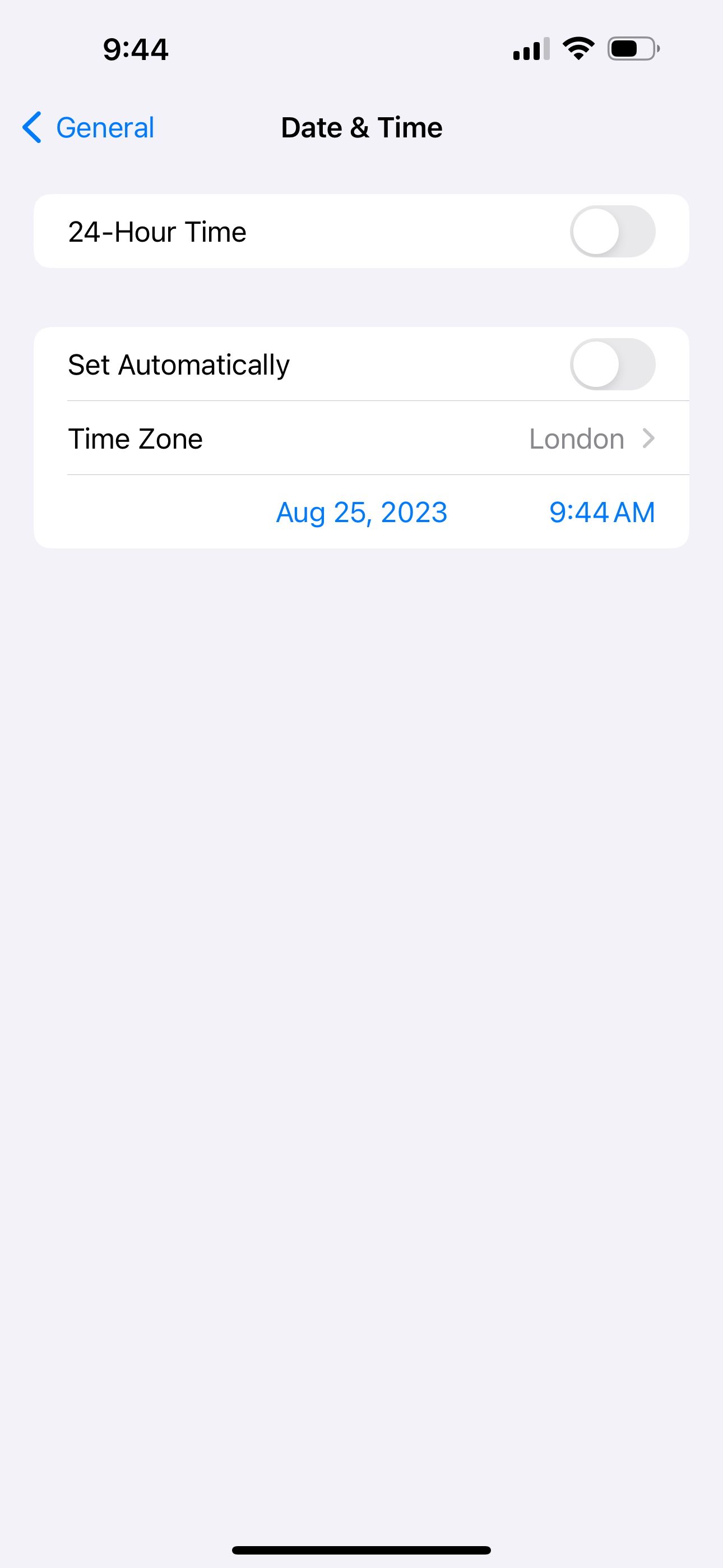 setting date and time manually in iOS