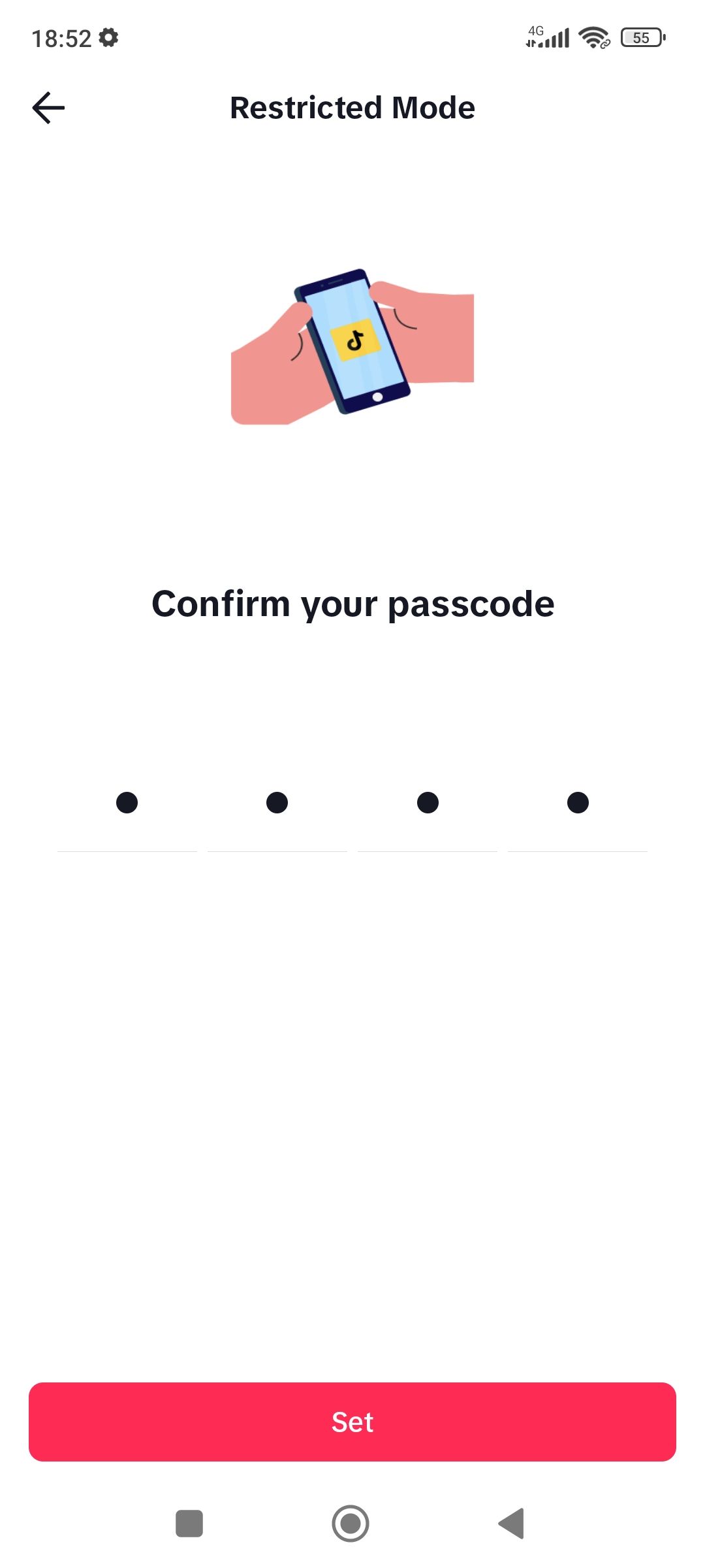 صفحه تنظیمات و رمز عبور برای روشن کردن حالت محدود در TikTok