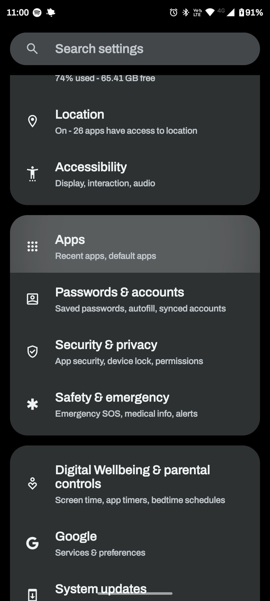 گزینه Apps در تنظیمات Android برجسته شده است