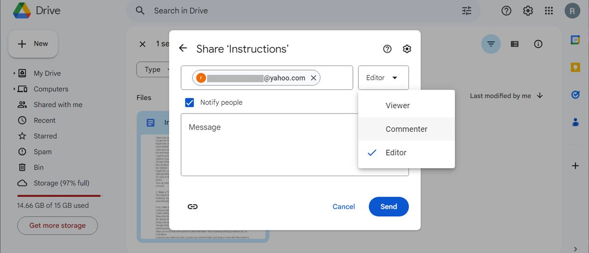 Set roles when sharing a Google Drive file
