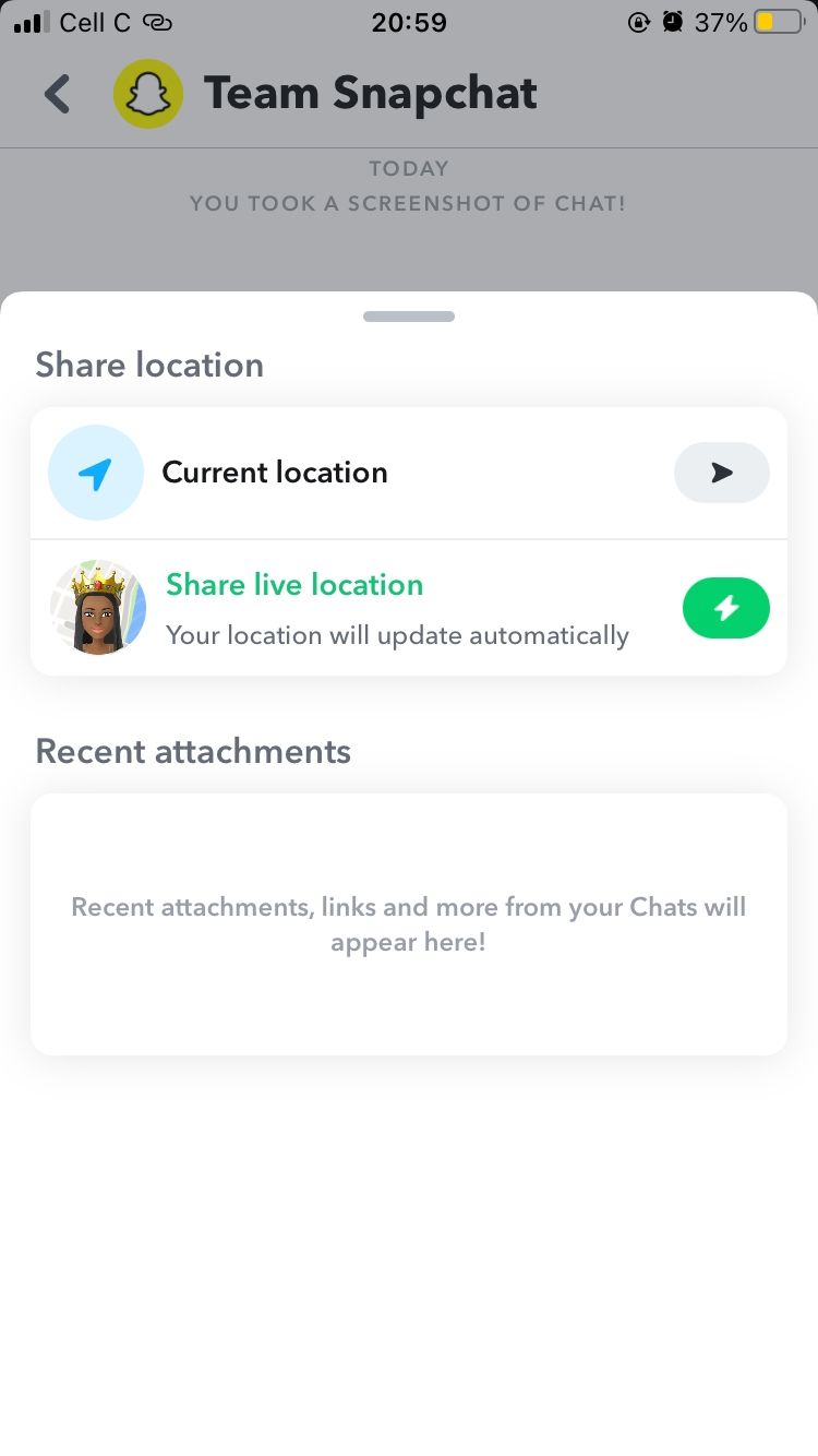 Share location options on Snapchat 