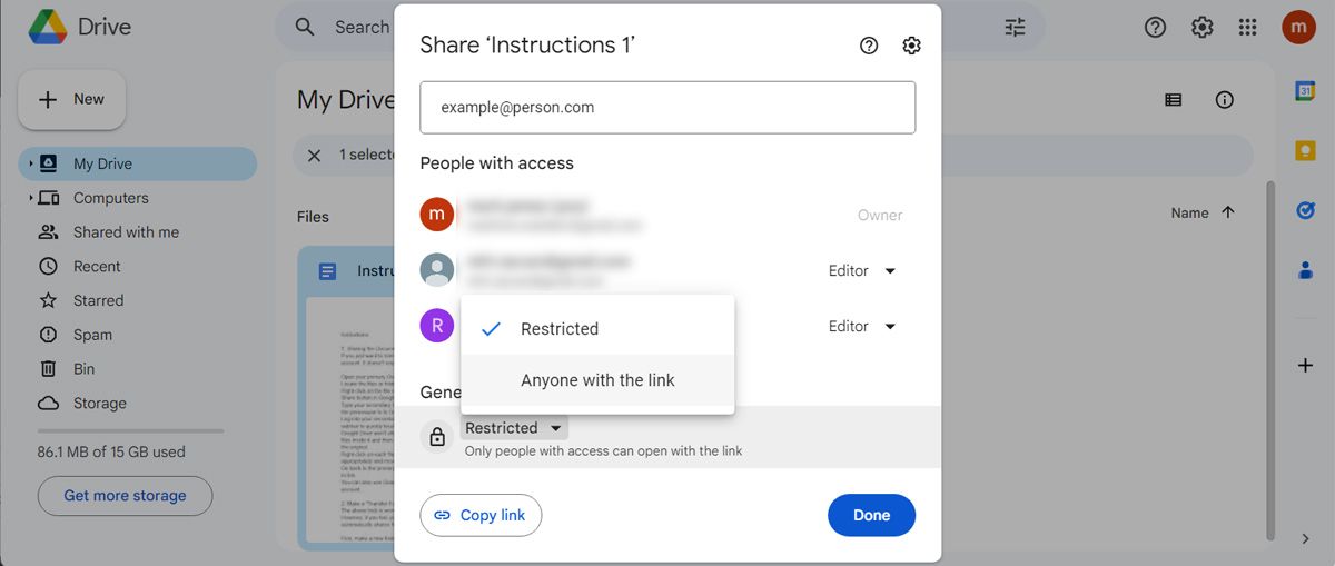 Share Google Drive files with link