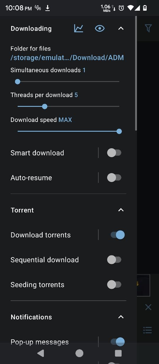 Sidebar menu options in Advanced Download Manager