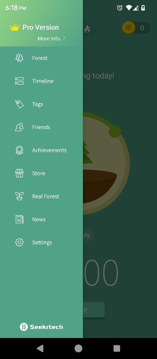 Sidebar menu options in Forest