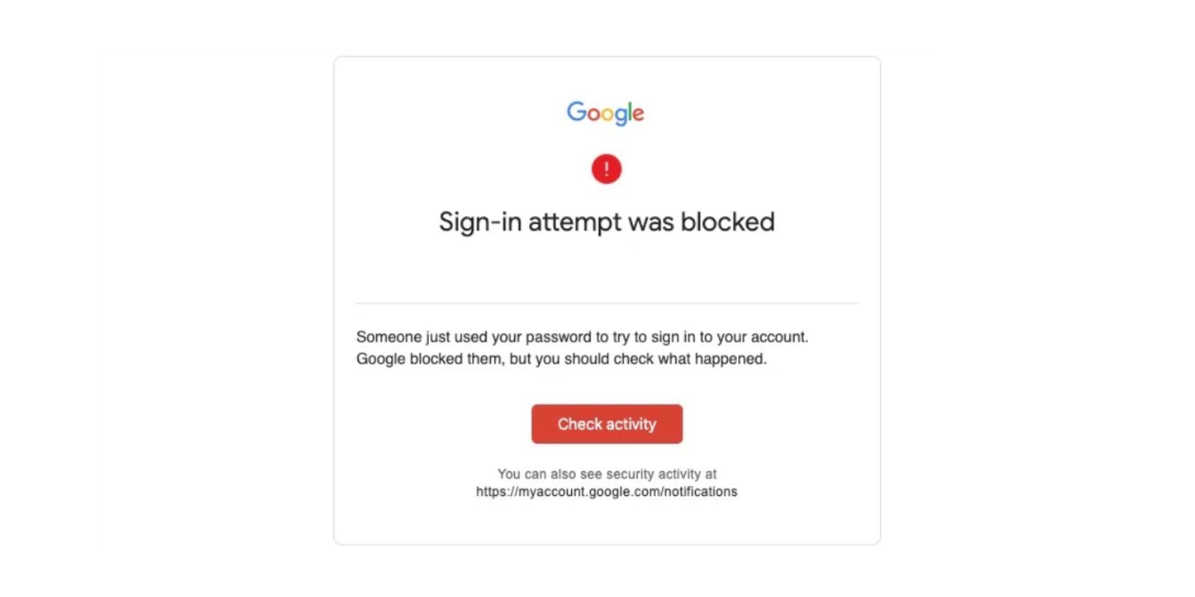 screenshot of gmail sign-in block notification
