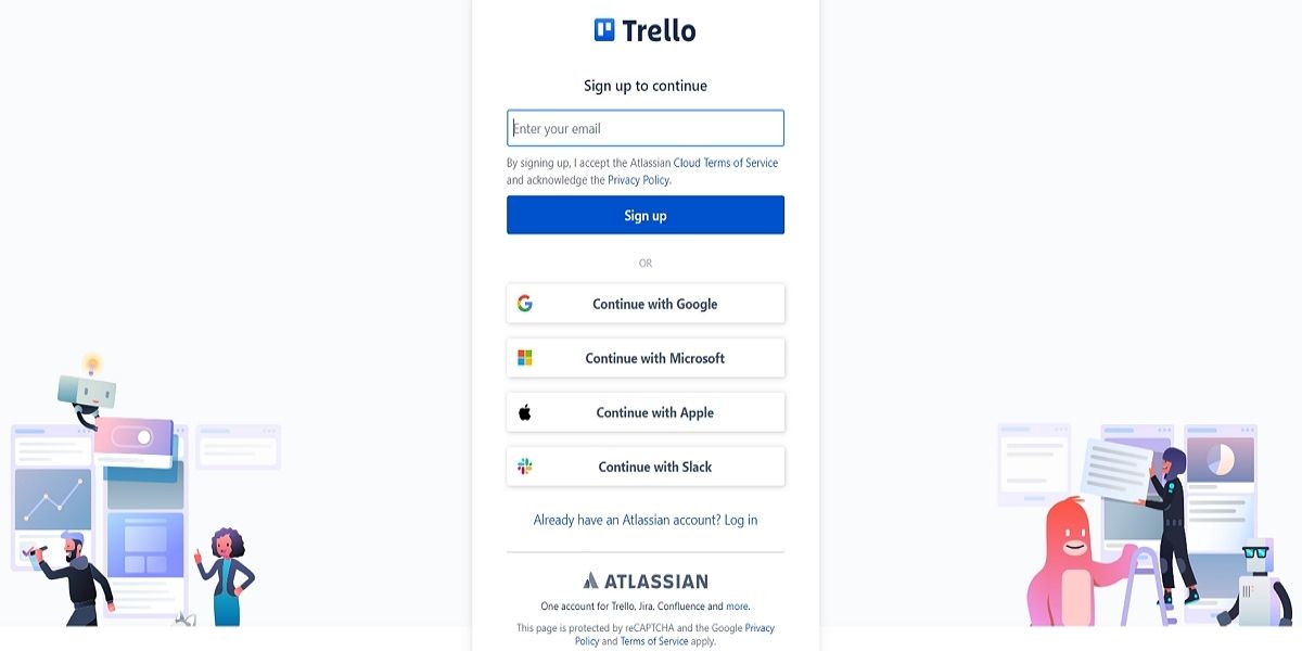 صفحه صفحه ثبت نام برای Trello