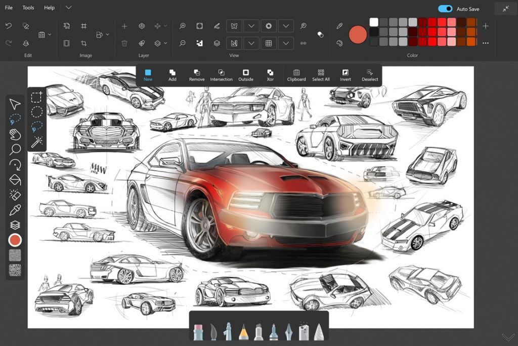 Рисование автомобилей на канве Sketchable Plus в Windows