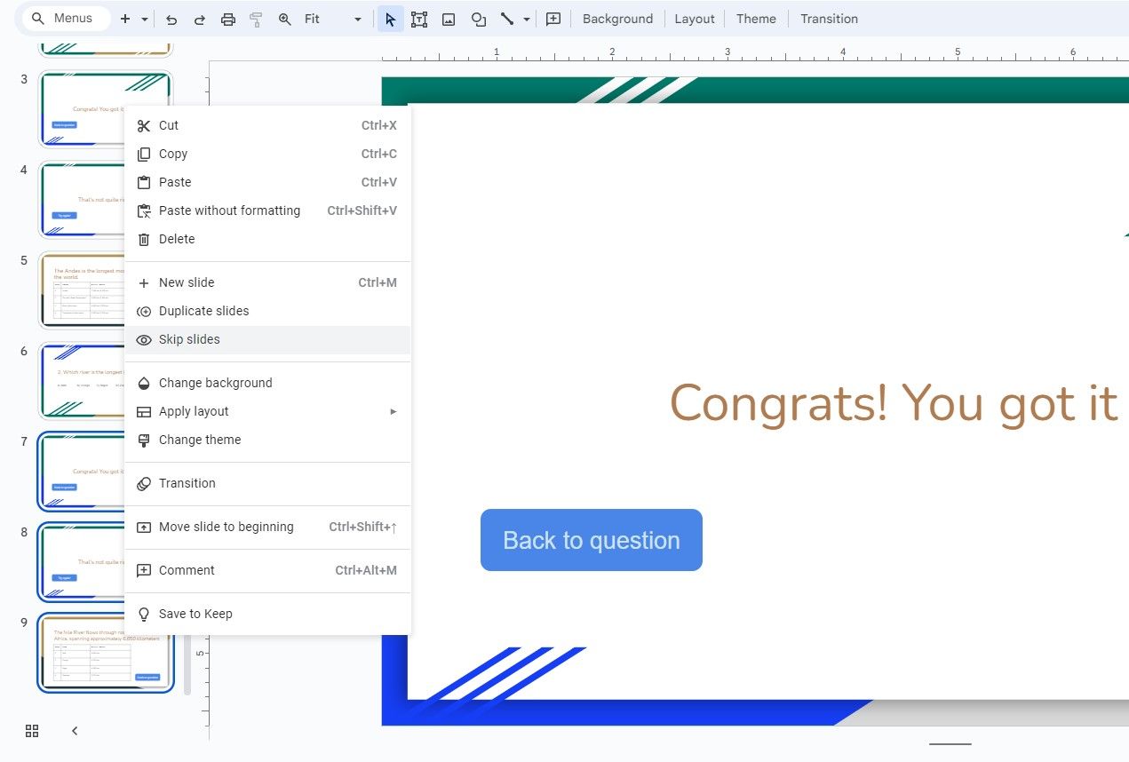 Melewati slide di Google Spreadsheet