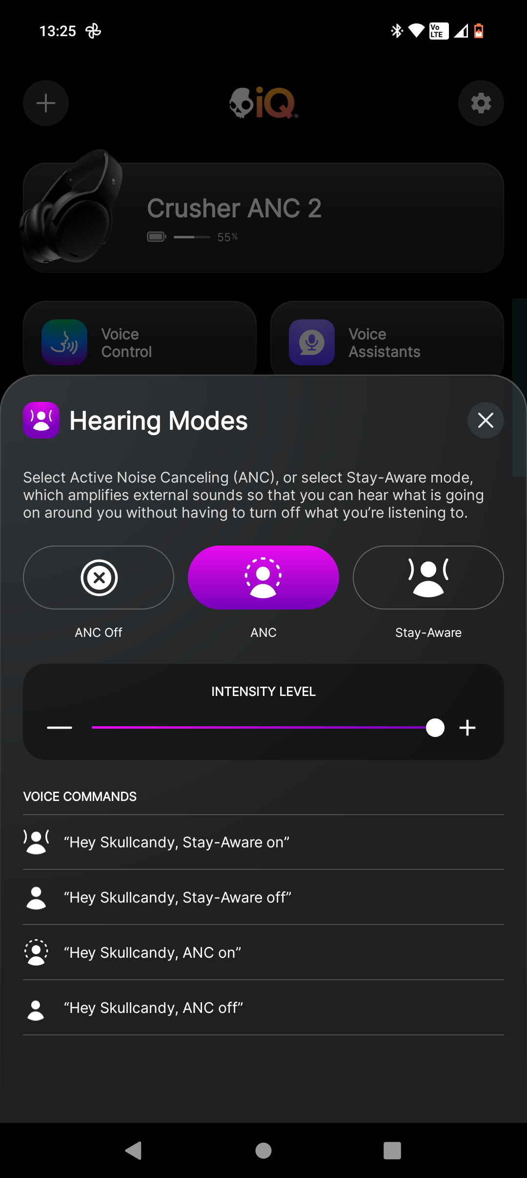 skullcandy skull-iq app modes anc