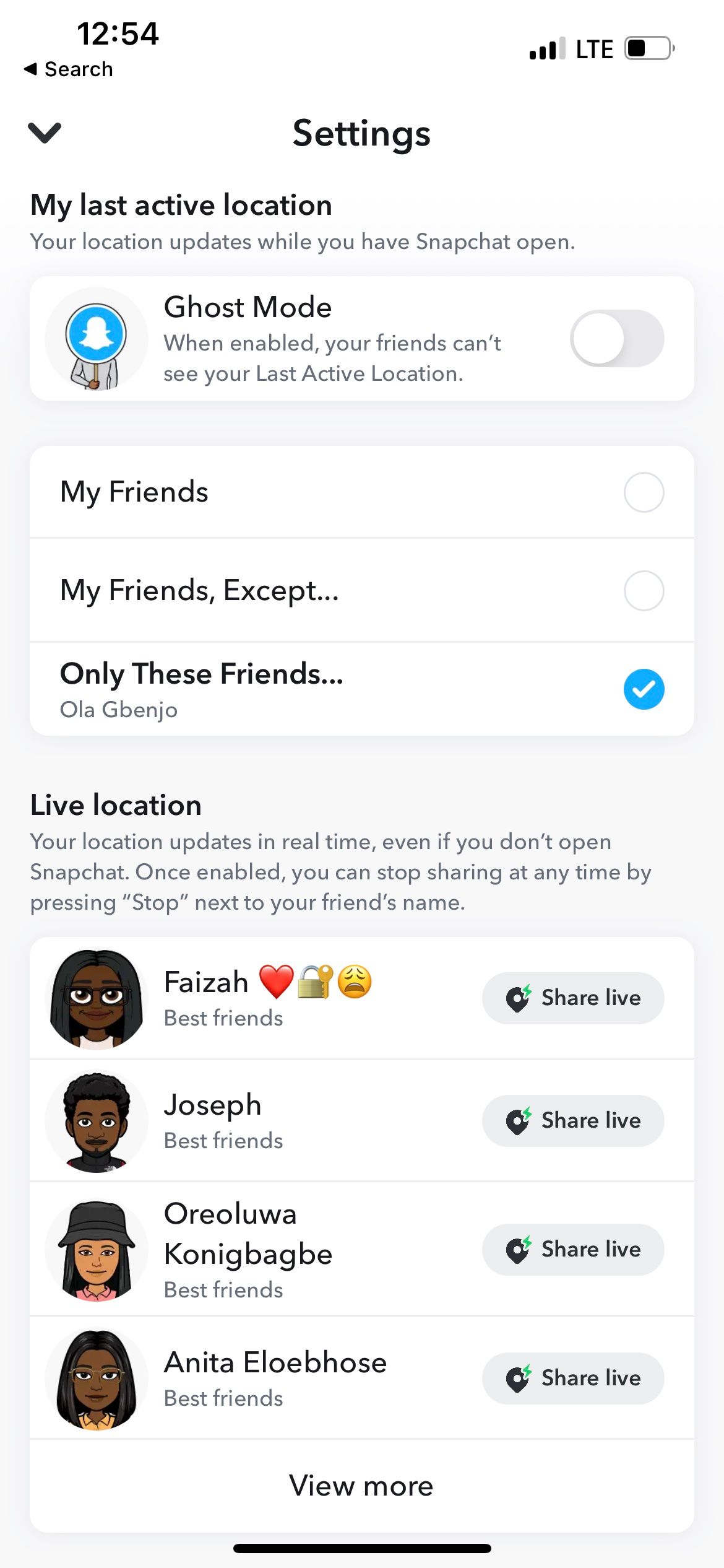 Snap Map settings on Snapchat for iOS