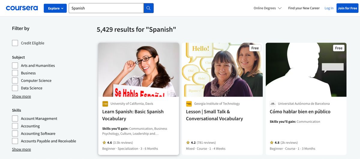 Cursos de espanhol no Coursera