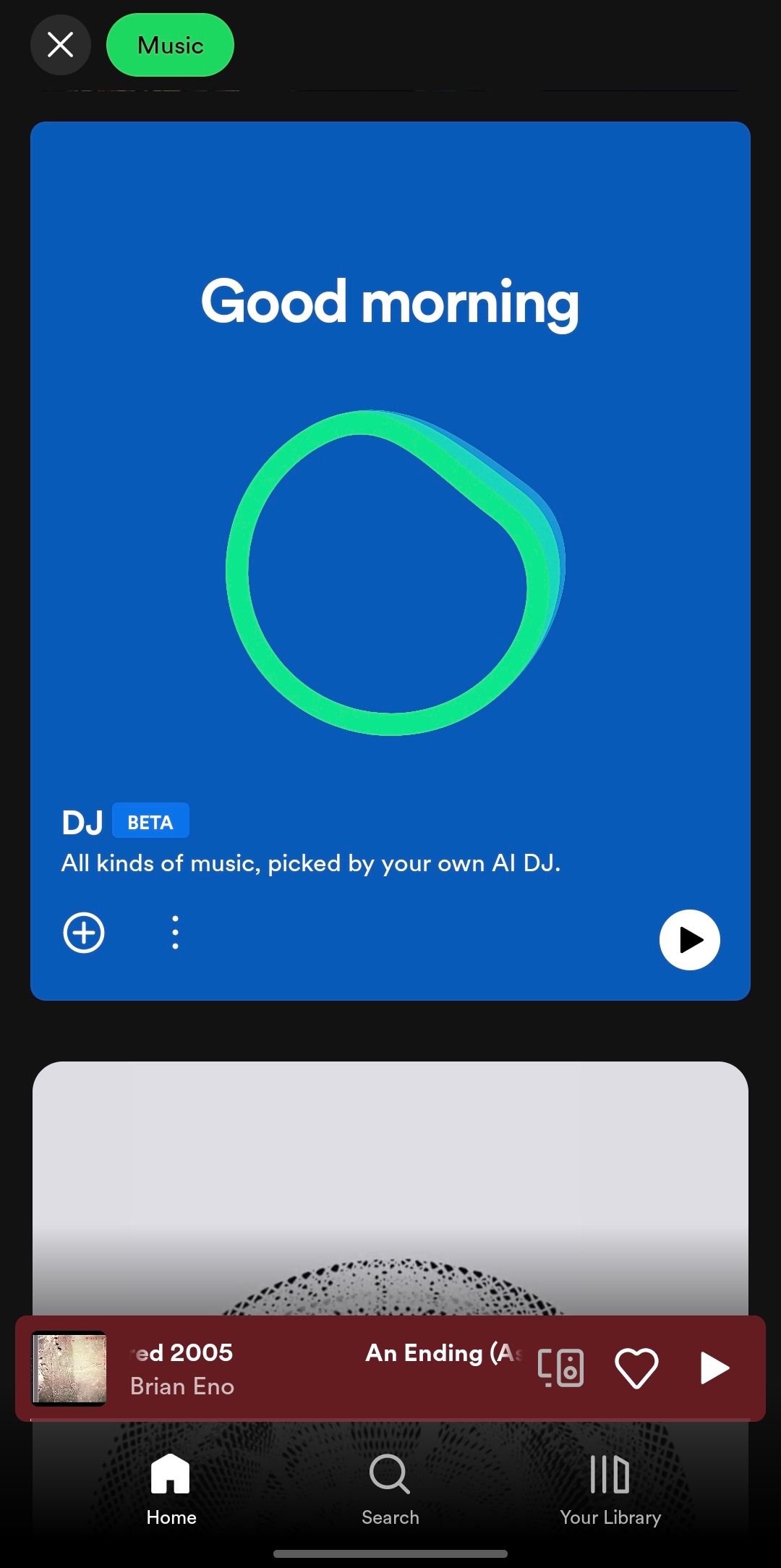 اسکرین شات موبایل از کاشی AI DJ برنامه Spotify