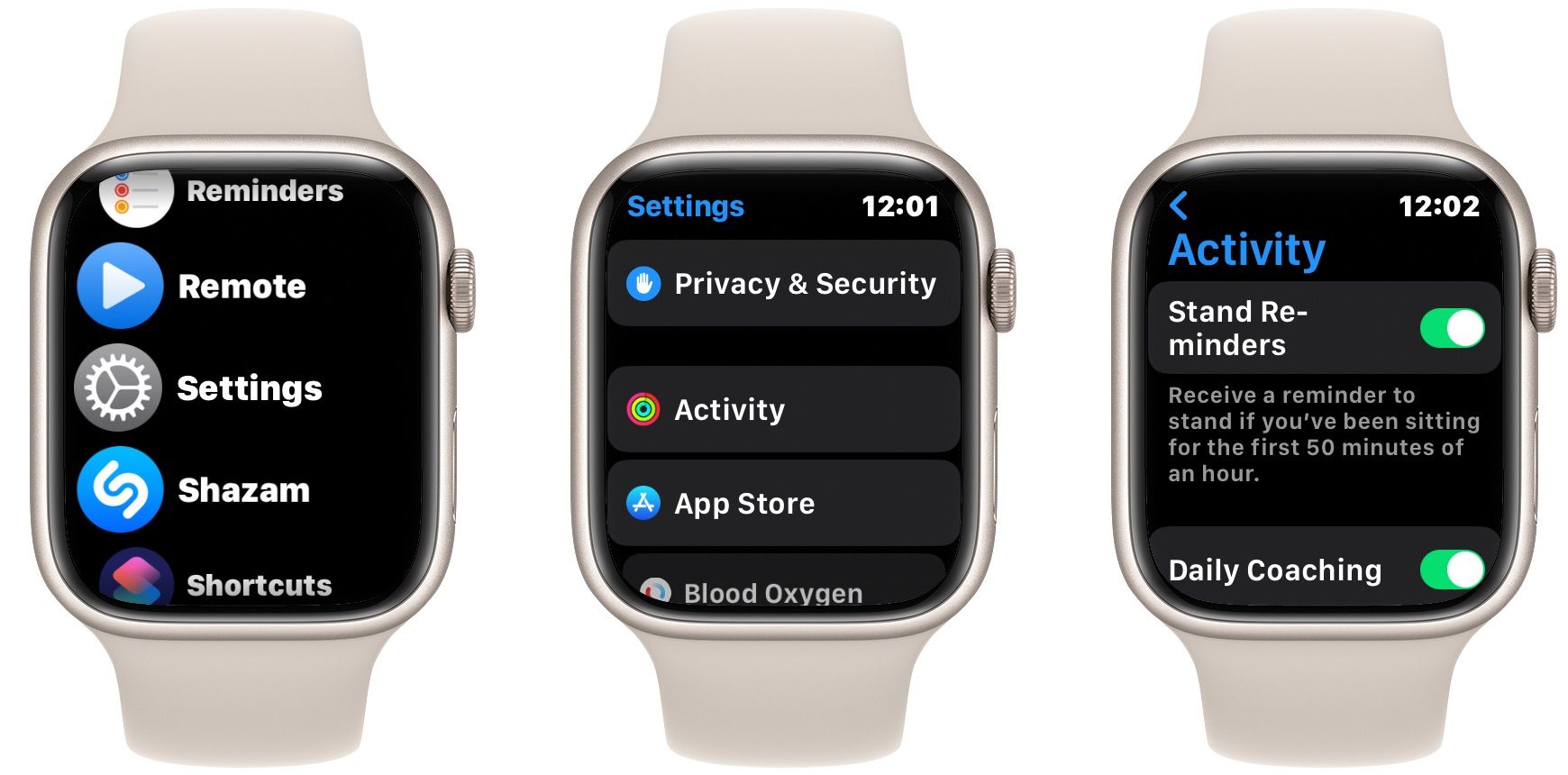 Configurações de atividade do Apple Watch