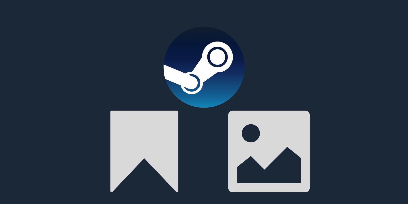 The Steam logo with a cartoon vector of a bookmark and image icon underneath