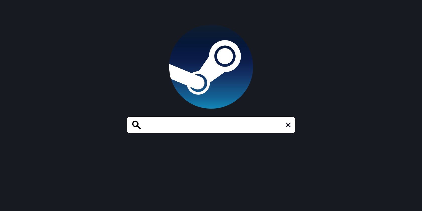The Steam logo with a search bar over a dark grey background