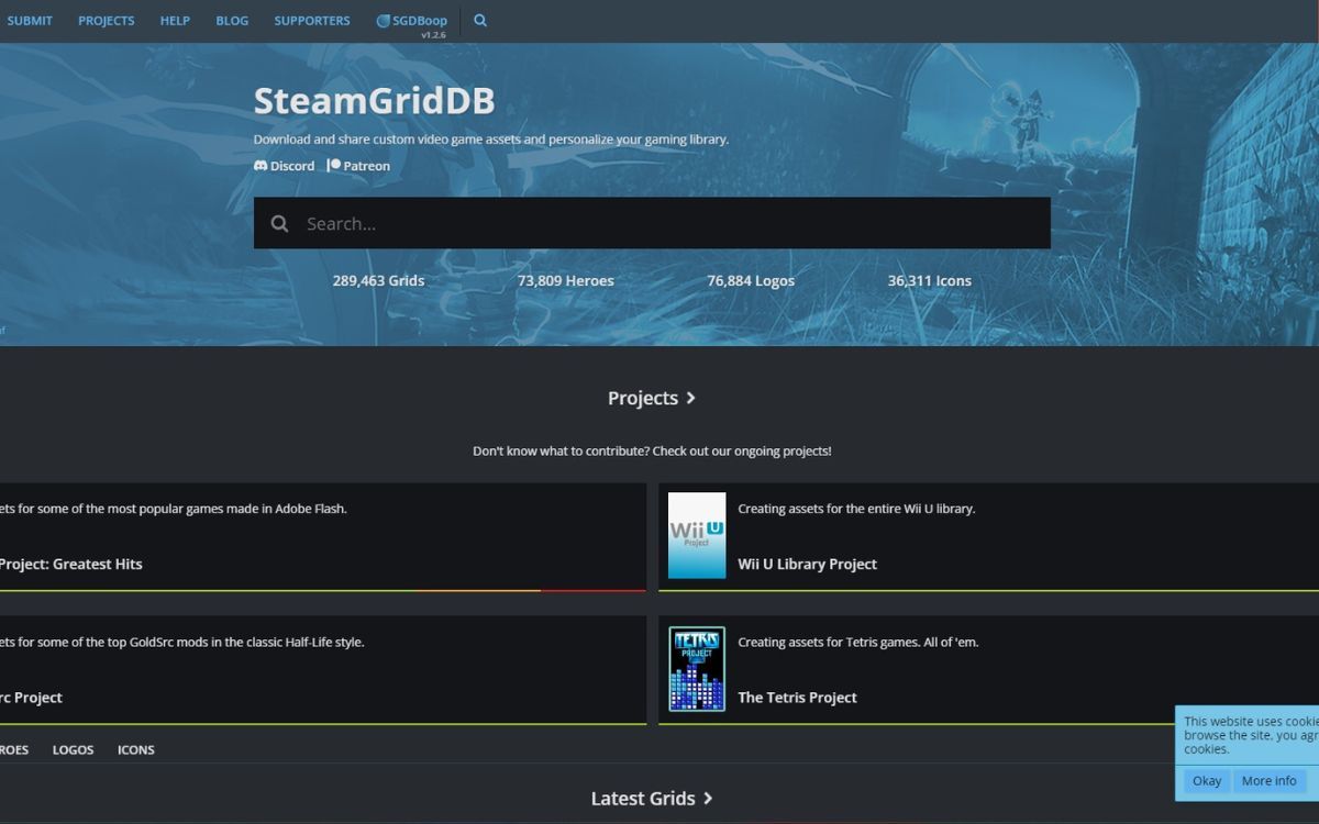 تصویری از صفحه اصلی SteamGridDB