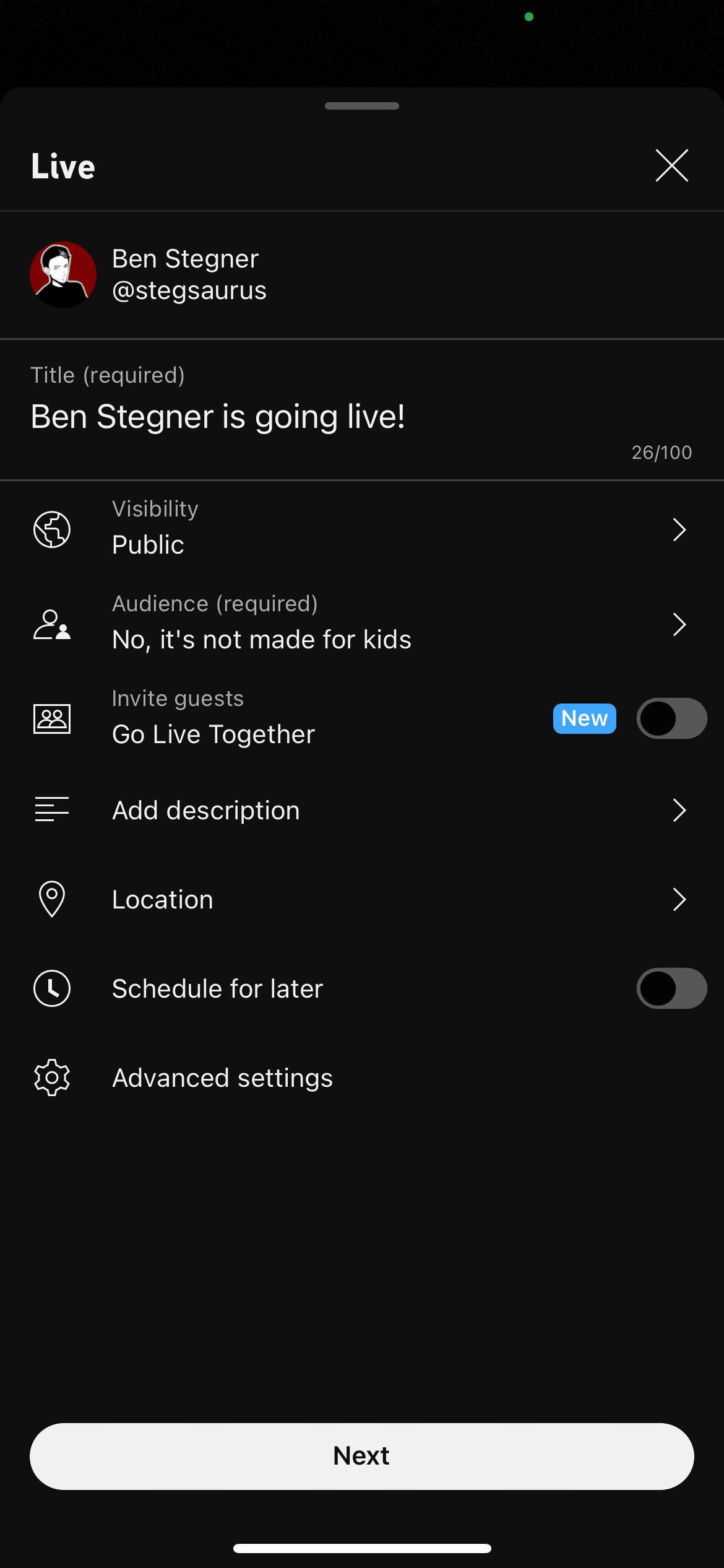 جزئیات جریان در YouTube iOS