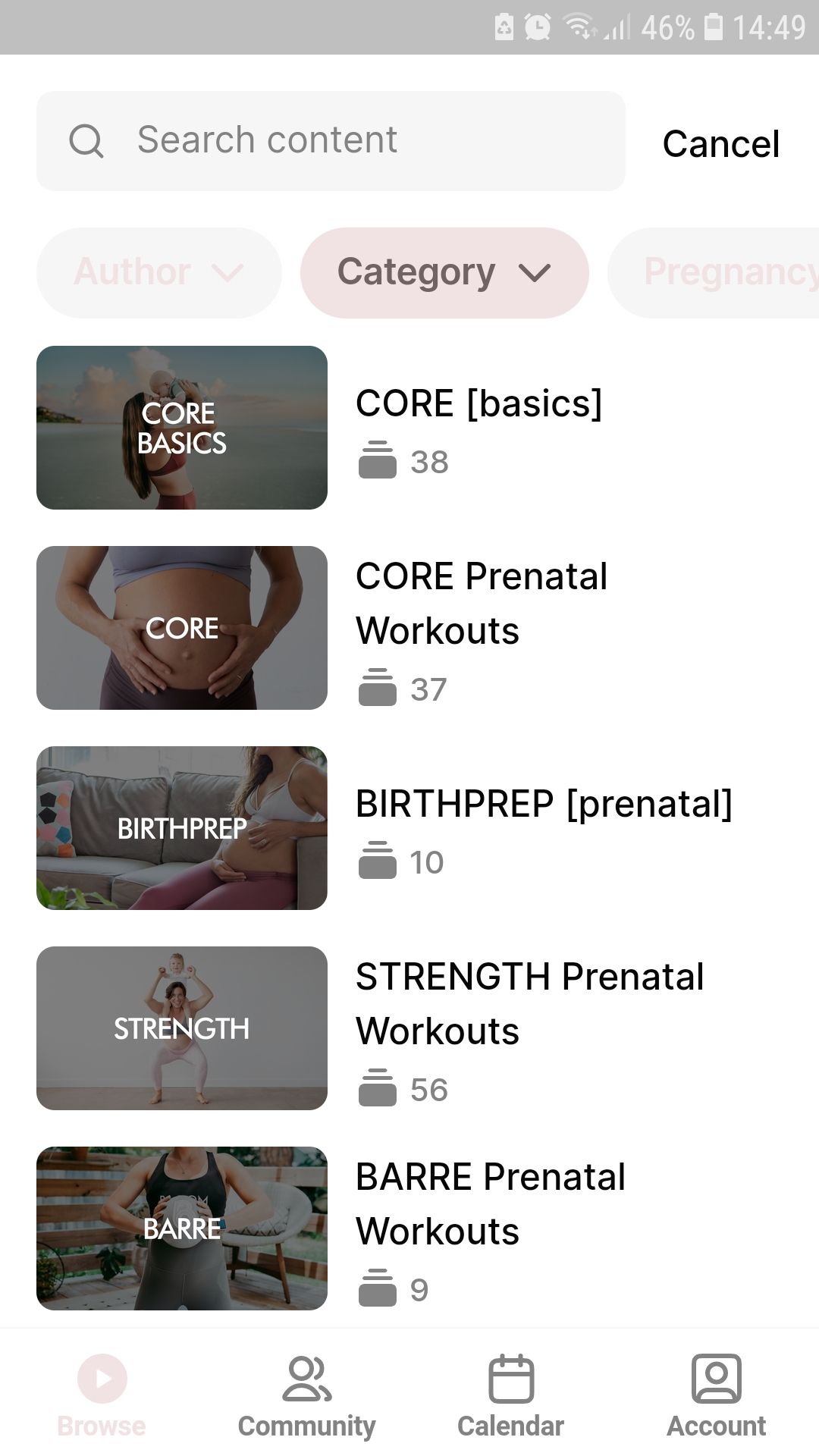 برنامه Studio Bloom Prenatal Postnatal Fitness برنامه ها را مرور می کند