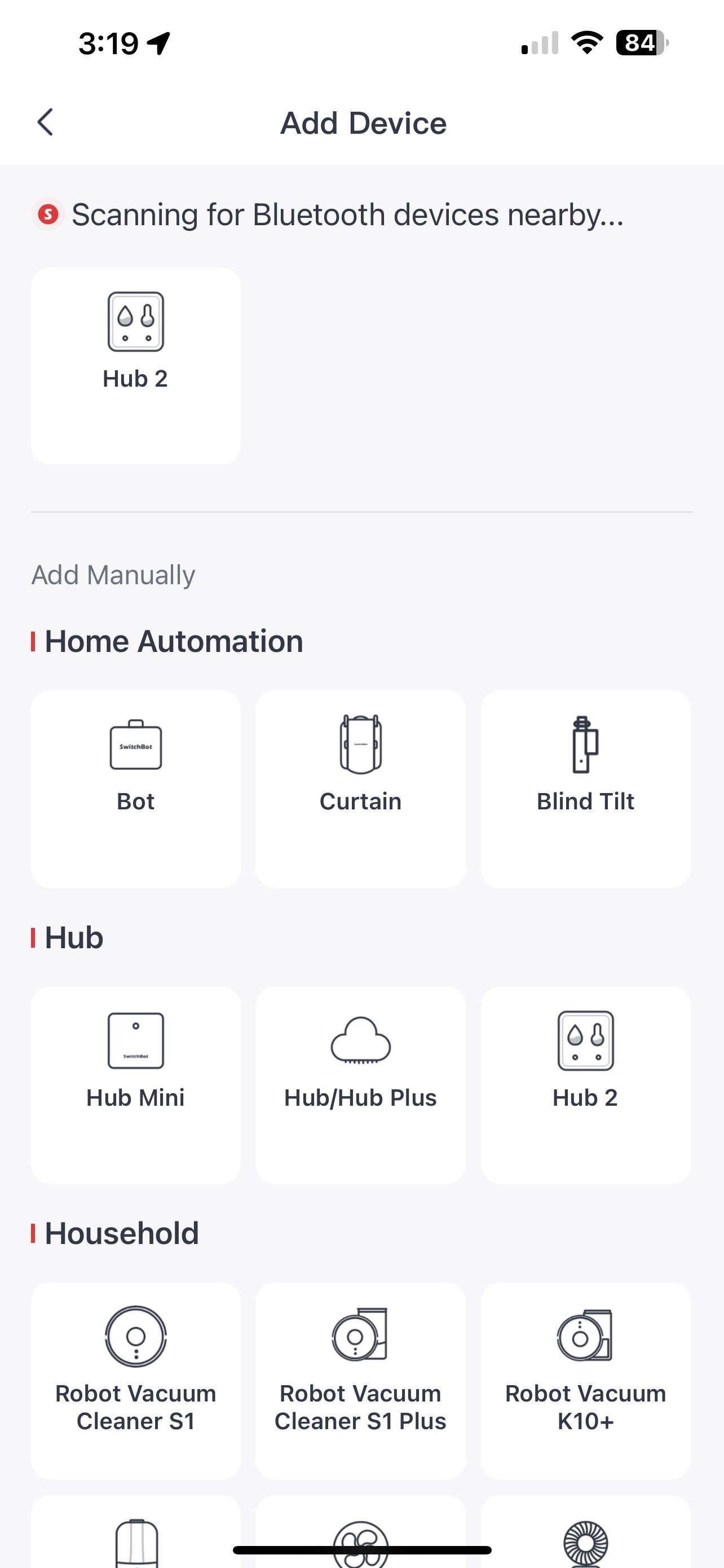 برنامه SwitchBot iOS نوع دستگاه را اضافه کنید