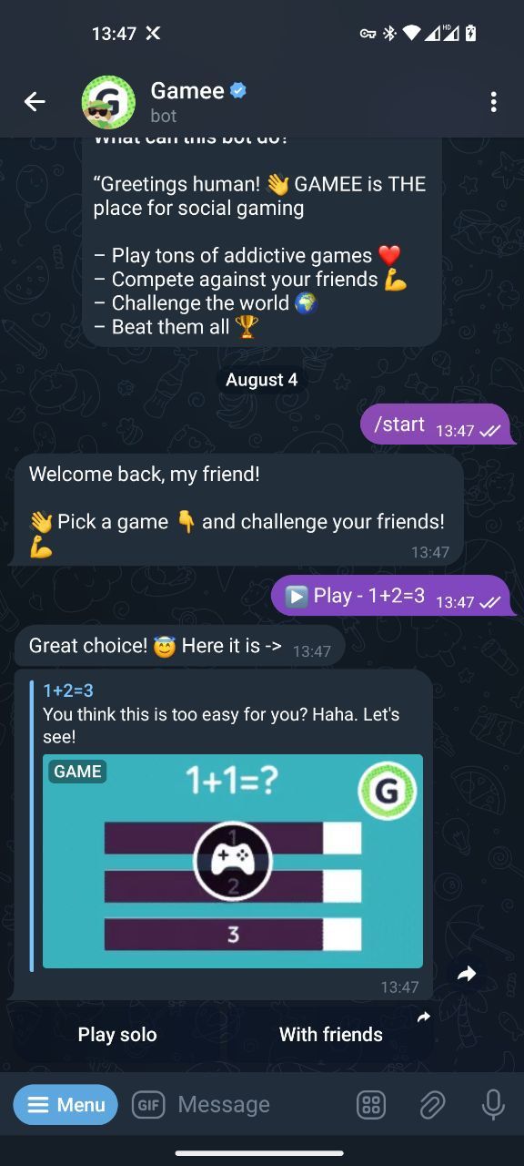 یک بازی تلگرام در Gamee