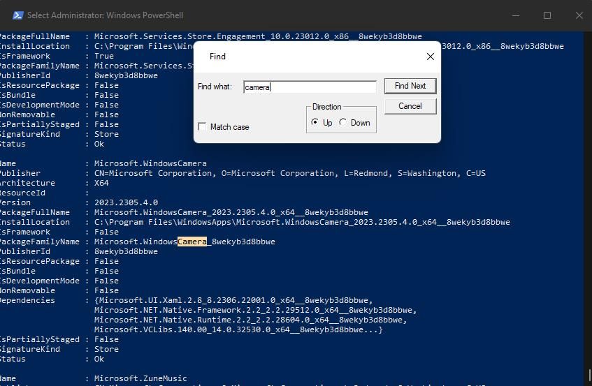 PowerShell's find tool 