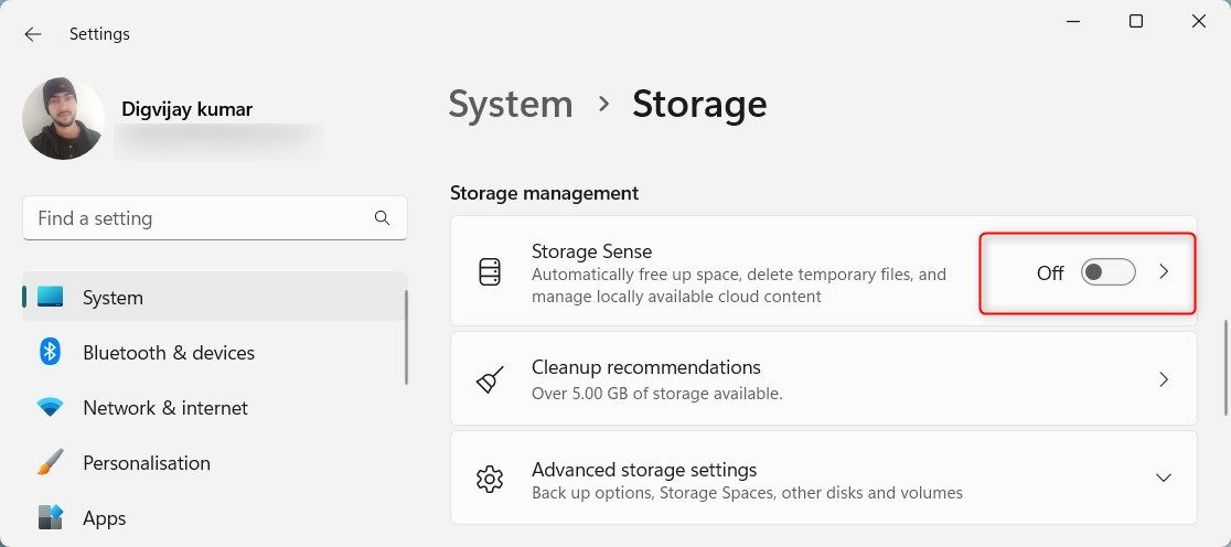 Включите Storage Sense