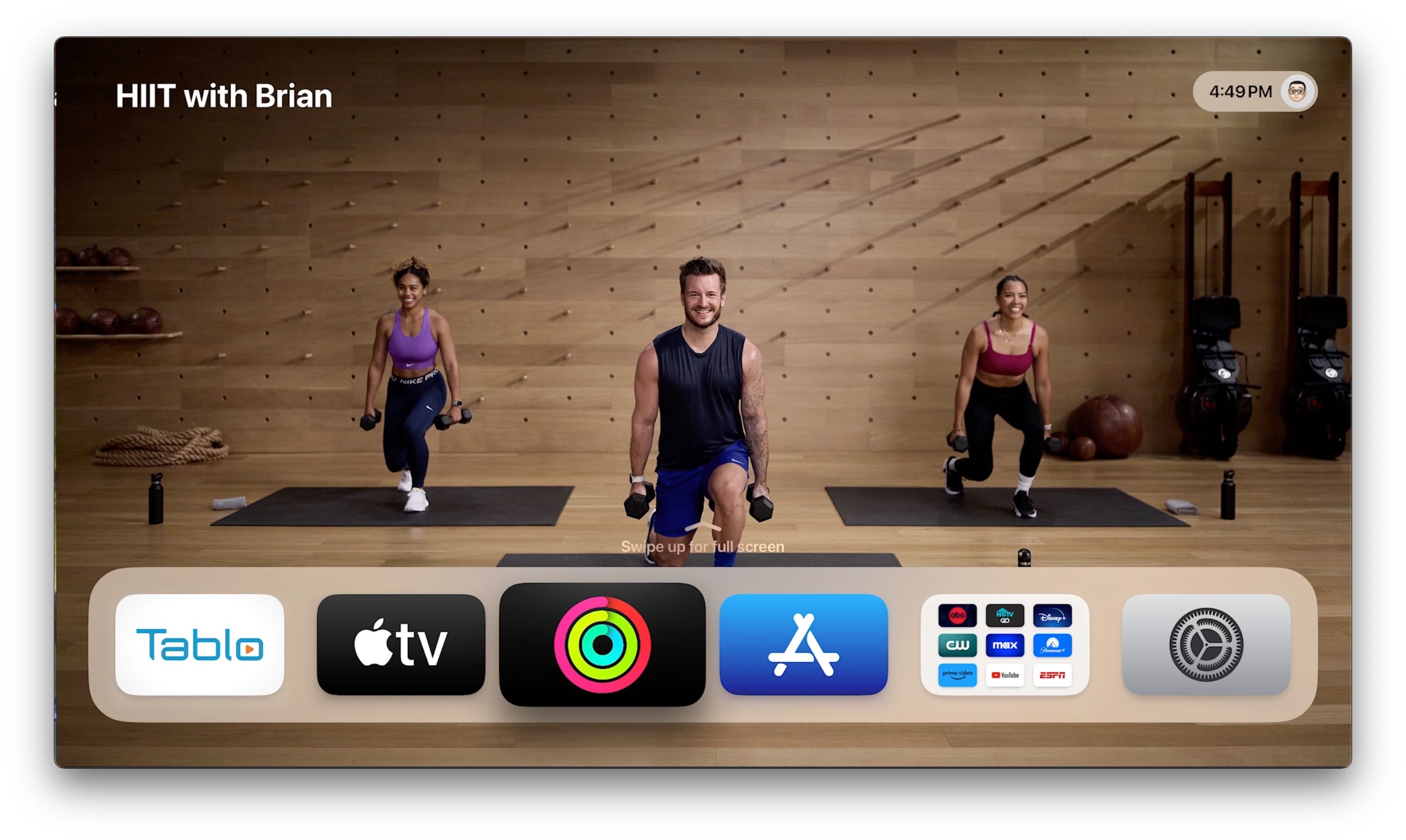 صفحه اصلی tvOS 16 با Apple Fitness+ در قفسه بالایی