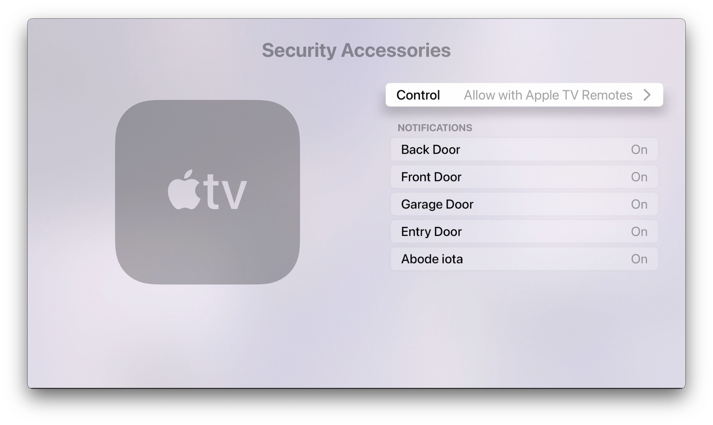 تنظیمات کنترل لوازم جانبی امنیتی tvOS 16 AirPlay و HomeKit